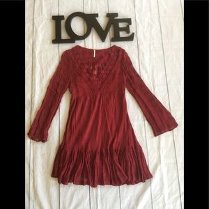Free People Bohemian Cottagecore Burgundy Gentle Dreamer Dress Size Small